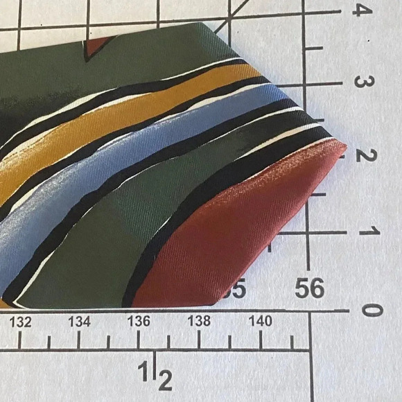 Pierre Cardin Men's Silk Tie Geometric Pattern Green Blue Brown Vintage - Picture 13 of 16